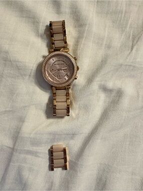 Michael Kors Rose Gold and Cream Tone Crystal-Accented Bracelet Watch